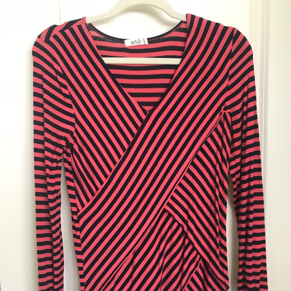 Navy & Coral Striped Top
